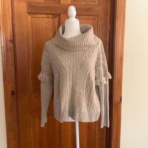 Slit Back Cable Knit Turtleneck Sweater